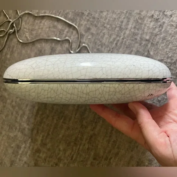 Jeffrey Levinson Elina Cracked Porcelain chrome hardware womens clutch bag purse - Picture 7 of 12